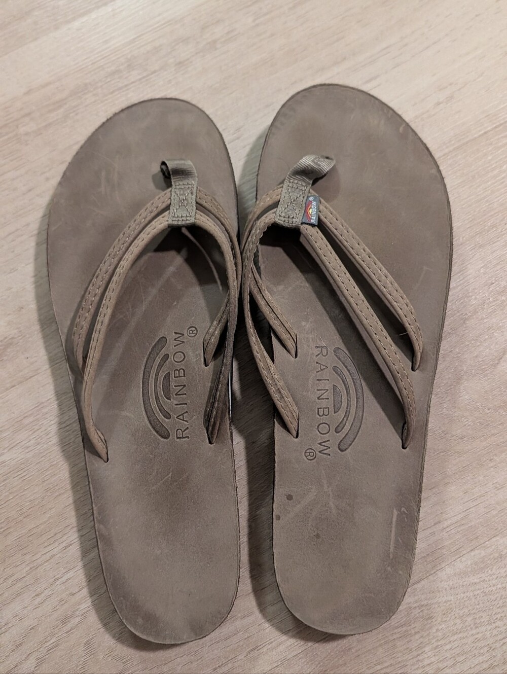 Rainbow Brown Leather Flip Flops - Casual Thong Sandals